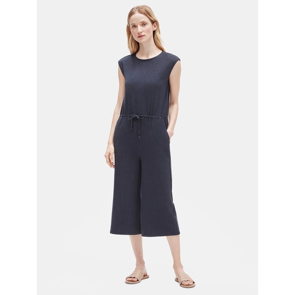 Eileen Fisher Cropped Jumpsuit Nocturne‎ Gray Tencel Ribbed Sleeveless Sz XL